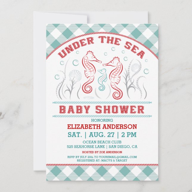 Invitación de baby shower bajo el mar (Anverso)