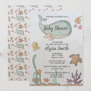 Invitación de Baby Shower Bajo el Mar Tortuga Pez