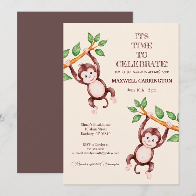 Invitación de Baby Shower Bambino Boy (Anverso / Reverso)