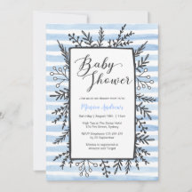 invitación de Baby Shower | Bandas azules y flores