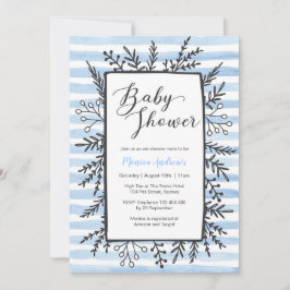 invitación de Baby Shower | Bandas azules y flores
