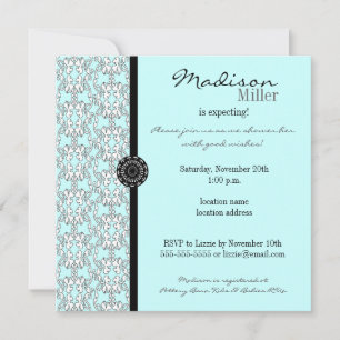 Invitación de Baby Shower barroca de Damasco turqu