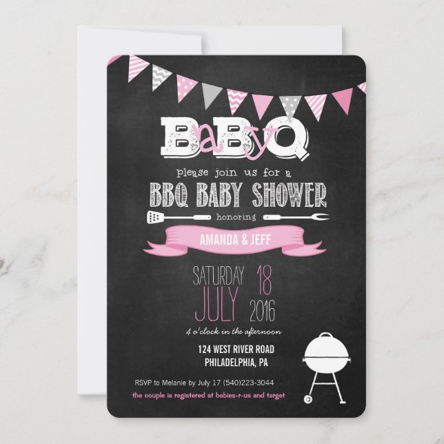 Invitación de Baby Shower BBQ Rosa (Anverso)