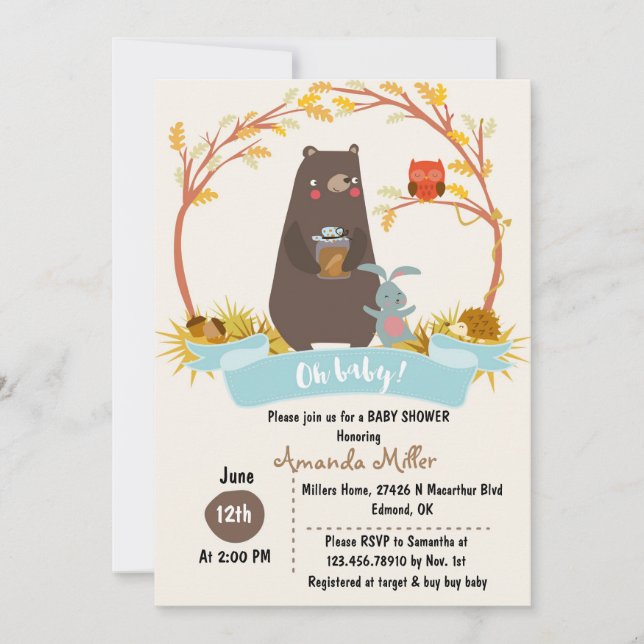 Invitación de Baby Shower Bear (Anverso)