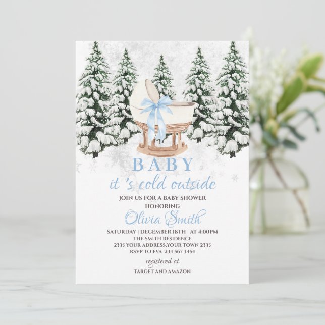 Invitación de Baby Shower 'Bebé de Invierno Está F (Anverso de pie)