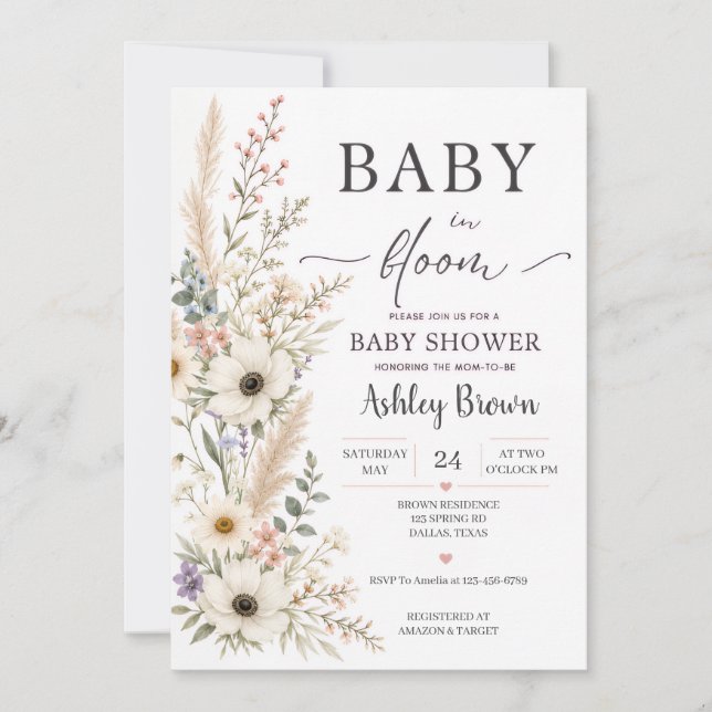 Invitación de Baby Shower 'Bebé en Flor' (Anverso)