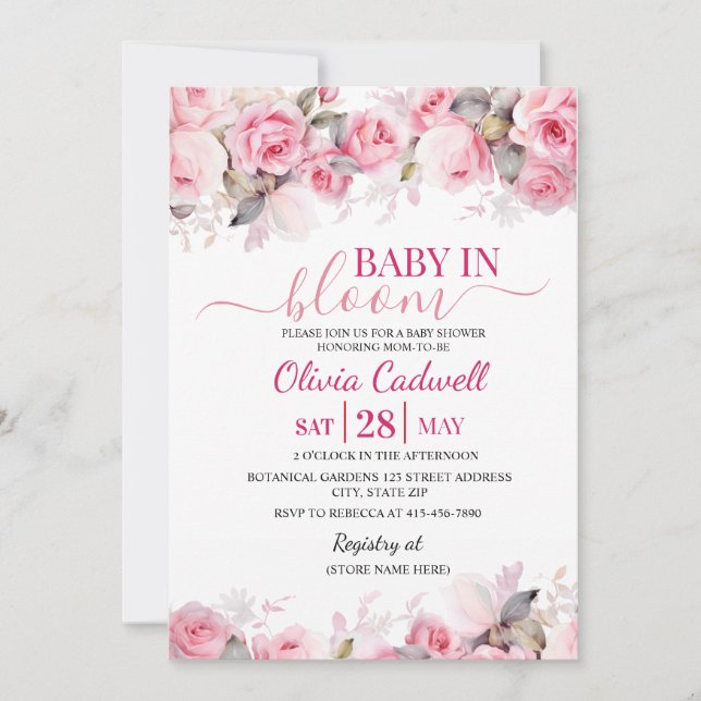 Invitación de Baby Shower 'Bebé en Flor' con Acuar (Anverso)