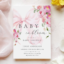 Invitación de Baby Shower 'Bebé en Flor' con Lazo