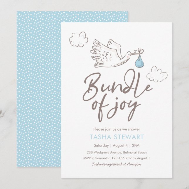 Invitación de Baby Shower | Bebé Stork (Anverso / Reverso)