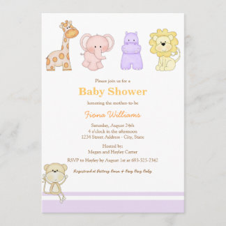 Invitación de Baby Shower Bebés de la Jungla Púrpu