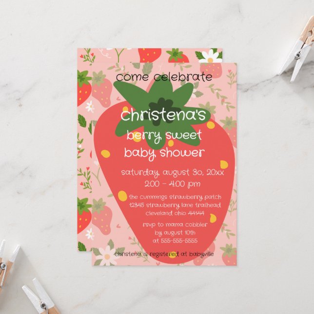 Invitación de Baby Shower Berry Sweet  (Anverso/Reverso In Situ)