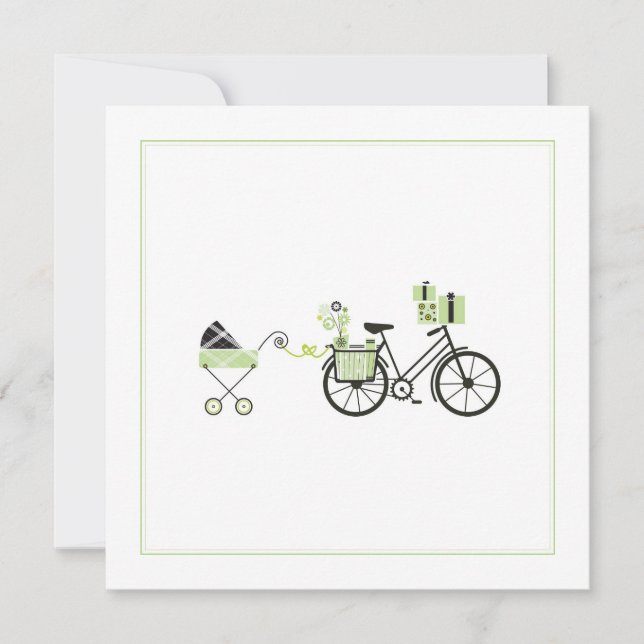Invitación de Baby Shower - bicicleta y carro de (Anverso)