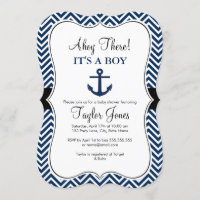 Invitación de Baby Shower Blanca y Azul Marítimo