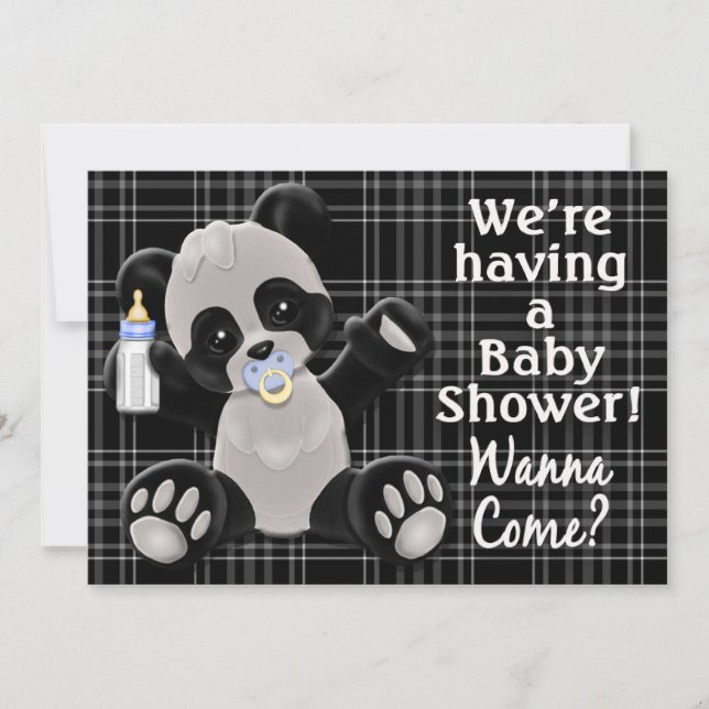 INVITACIÓN DE Baby Shower - BLANCO NEGRO - OSO (Anverso)