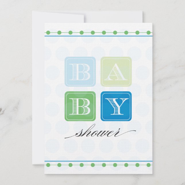 Invitación de Baby Shower Blue and Green Blocks (Anverso)