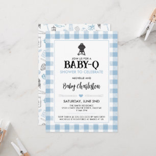Invitación de Baby Shower Blue Baby-Q Fiesta de