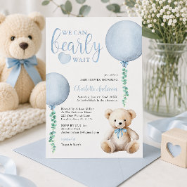 Invitación de Baby Shower Blue Bearly Wait Baby Ni
