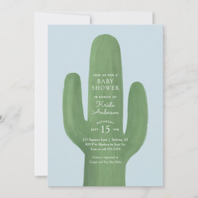 Invitación de Baby Shower Blue Boho Cactus Boy (Anverso)