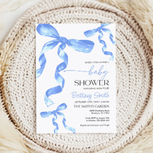 Invitación de Baby Shower Blue Bow