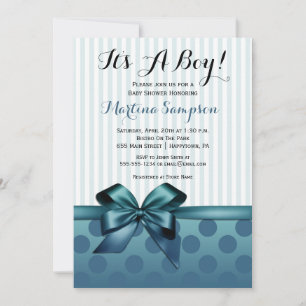 Invitación de Baby Shower Blue Bow Boy