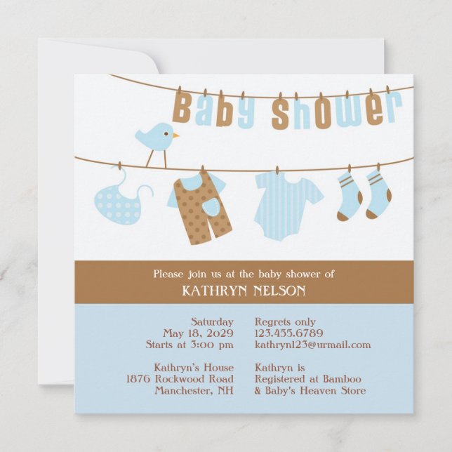 Invitación de Baby Shower Blue Boy (Anverso)