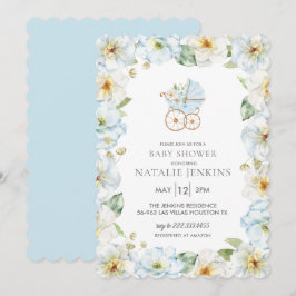 Invitación de Baby Shower Blue Floral Boy
