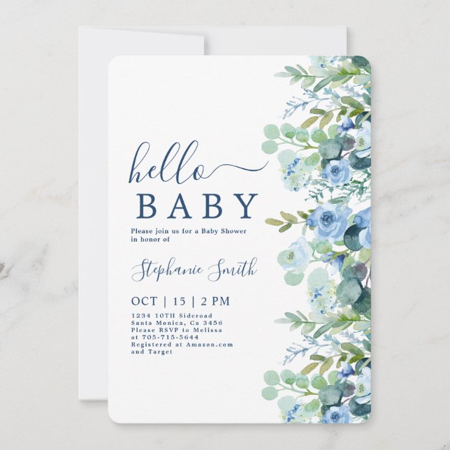 Invitación de Baby Shower Blue Floral Boy (Anverso)