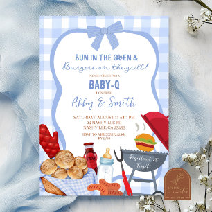Invitación de baby shower Blue Gingham Plaid BabyQ