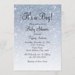 Invitación de Baby Shower 'Blue Glitter It's a Boy