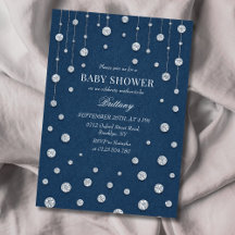 Invitación de baby shower Blue Jean Denim Diamonds