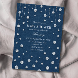 Invitación de baby shower Blue Jean Denim Diamonds