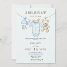 Invitación de Baby Shower Blue Jean | Oso Teddy & 