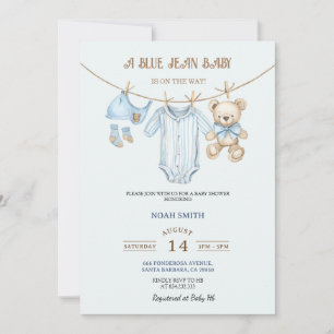 Invitación de Baby Shower Blue Jean Oso Teddy &