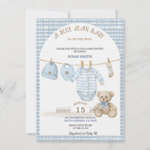 Invitación de Baby Shower Blue Jean Te de Gingha
