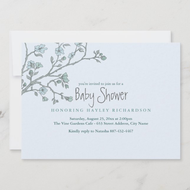 Invitación de Baby Shower Blue Modern Garden (Anverso)
