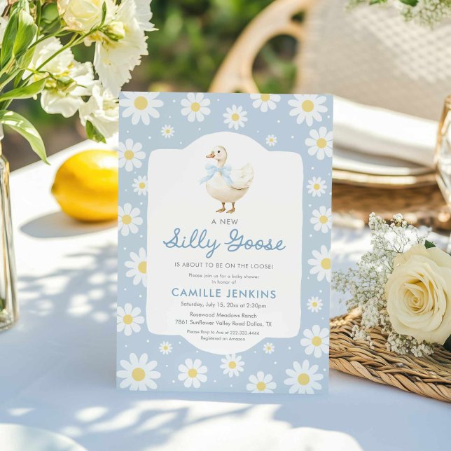 Invitación de Baby Shower Blue Silly Goose Boy (Blue Silly Goose Boy Baby Shower Invitation)