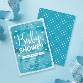 Invitación de Baby Shower Blue Watercolor Hearts