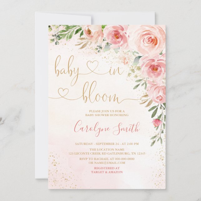 Invitación de baby shower Blush Pink Baby In Bloom (Anverso)