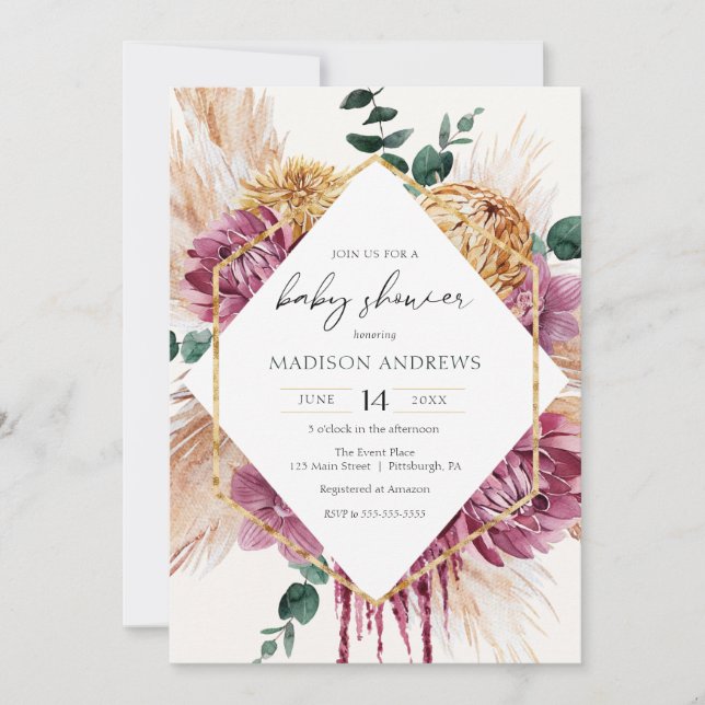 Invitación de Baby Shower Bohemian Dried Bouquet (Anverso)