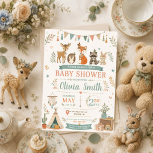Invitación de Baby Shower Bohemio Bosque Tribal An