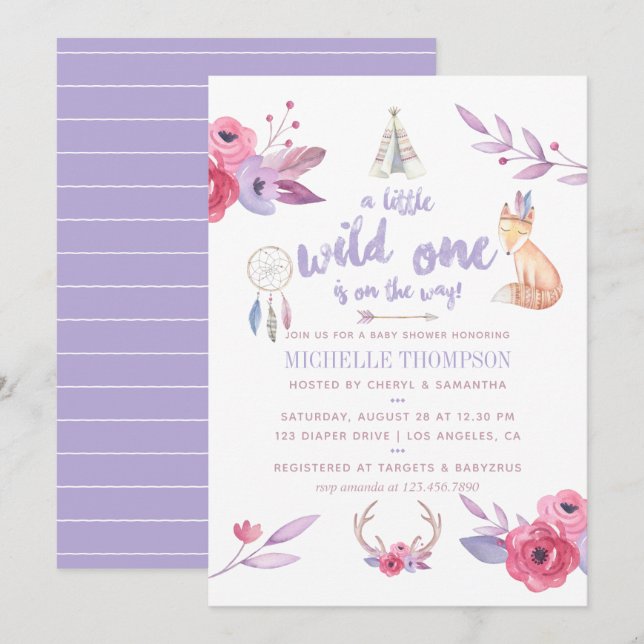 Invitación de Baby Shower Bohemio Tribal Aquarela  (Anverso / Reverso)