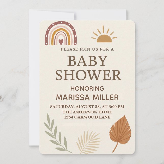 Invitación de Baby Shower Boho (Anverso)