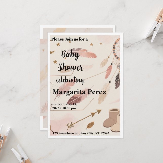 Invitación de Baby Shower Boho (Anverso/Reverso In Situ)