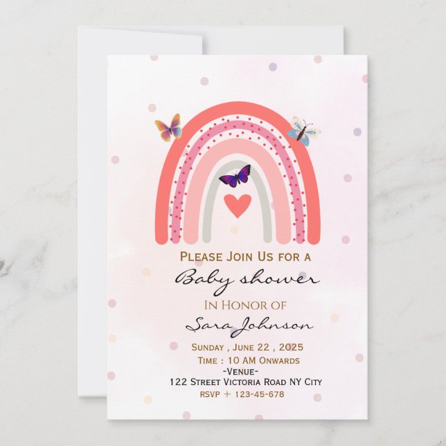 Invitación de Baby Shower Boho Arcoíris (Anverso)