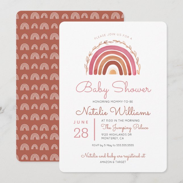 Invitación de Baby Shower Boho Arcoíris con Tonos  (Anverso / Reverso)