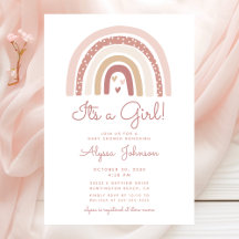 Invitación de Baby Shower Boho Arcoíris Es Una Niñ
