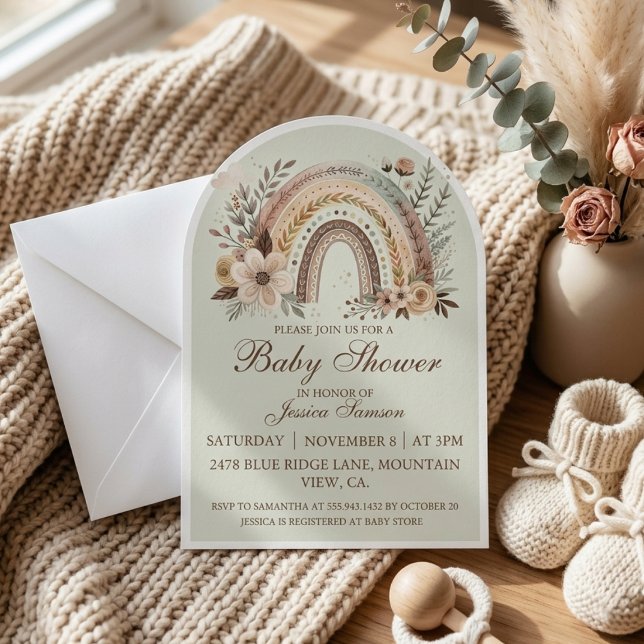 Invitación de Baby Shower Boho Arcoíris y Flores (Subido por el creador)