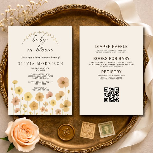 Invitación de Baby Shower boho 'Baby In Bloom' Tod (Subido por el creador)