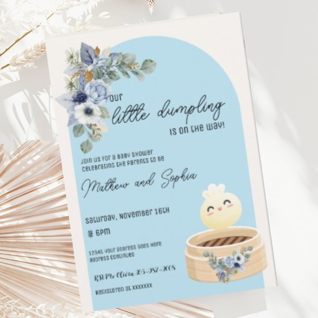 Invitación de Baby Shower Boho Blue Little Dumplin (Subido por el creador)