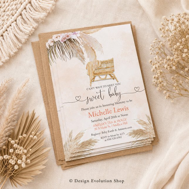 Invitación de Baby Shower Boho Bohemian Pampas (Subido por el creador)